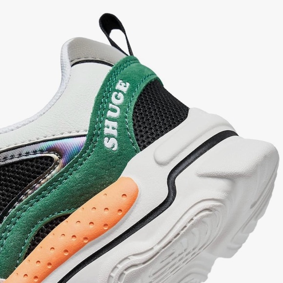 NEW-SHUGE White Black Green Leather Strap Slip On Sneakers Shoes- Youth 3.5Y - Picture 6 of 8